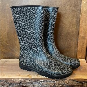 Sperry Black Anchor Print Women's Rubber Boots